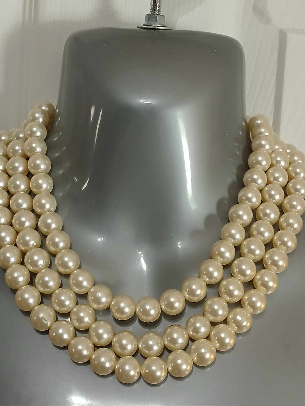 Vintage 3 Strand Faux Pearl Necklace With Goldtone Closure